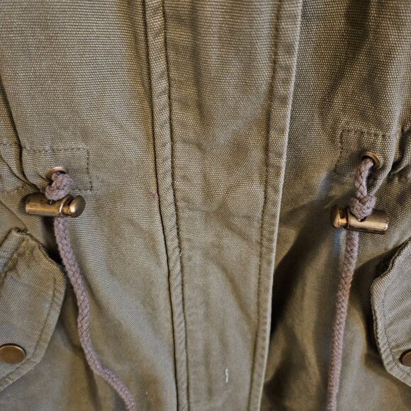 Maurices woman SZ L Long Military Green Vest Pockets Cinched Waist Grunge Cotton - Picture 4 of 7